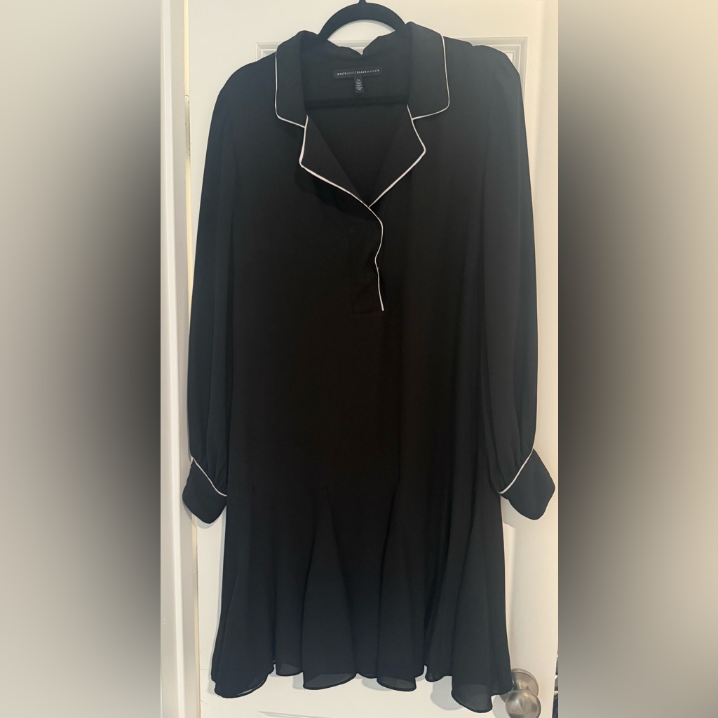 White House Black Market Black Contrast Ruffle Long Sleeve Dress